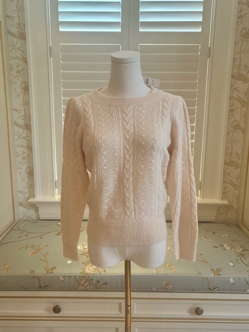 NWT J. Crew Cream Cable Knit Crewneck Sweater